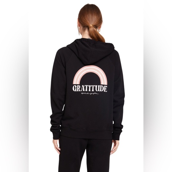 SPIRITUAL GANGSTER Black GRATITUDE RAGLAN FULL ZIP BLACK HOODIE | NEW/NWT🖤🖤🖤 - Picture 1 of 7